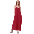 Kate Kasin Sexy Womens Summer Casual Loose Spaghetti Straps V-Neck Red Maxi Dress KK000700-2